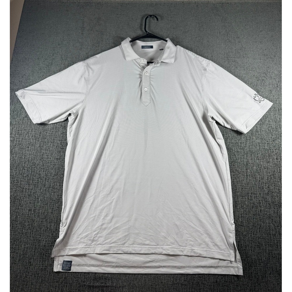 Turtleson Mens XL Polo Shirt Gray White Stripe Short Sleeve FCC Logo Golf Top